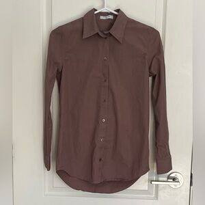 BABATON Mauve Brown Poplin Button Up 100% Cotton Fitted XS